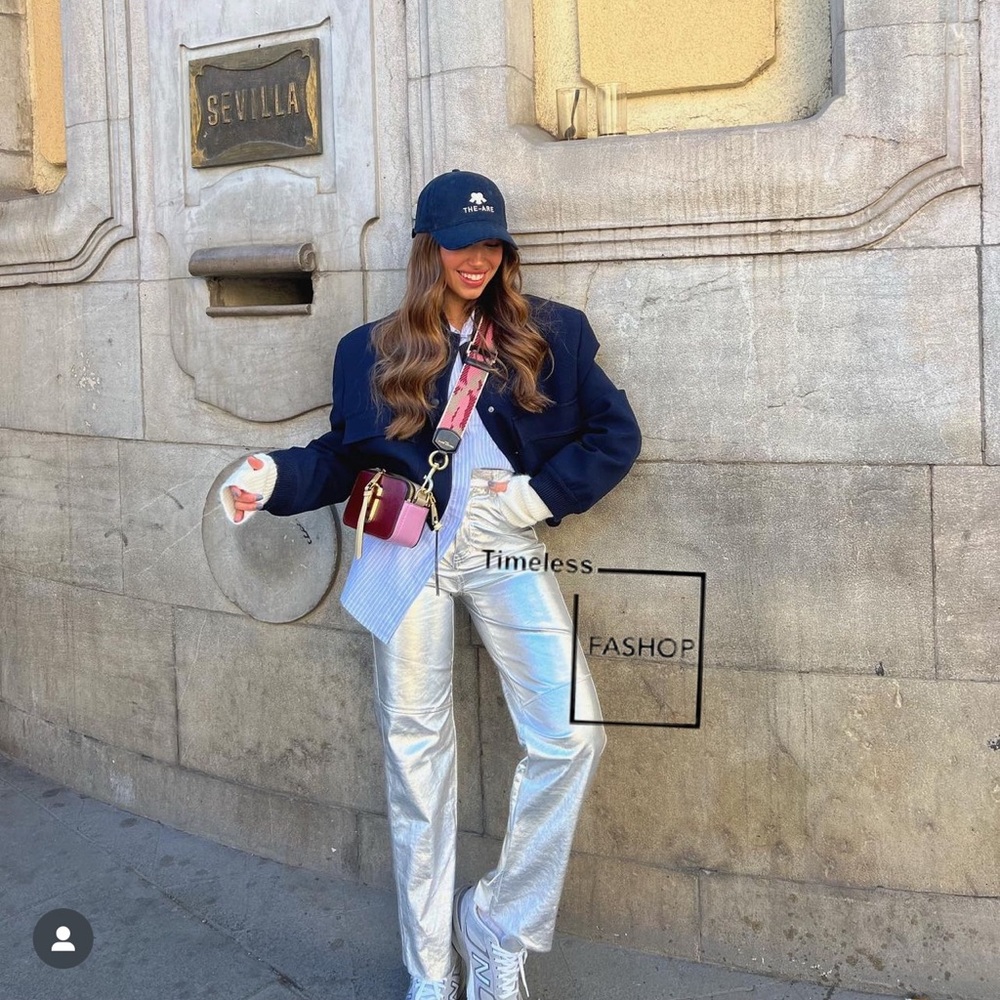 ZARA THE METALLIC SLIM WAXED JEANS